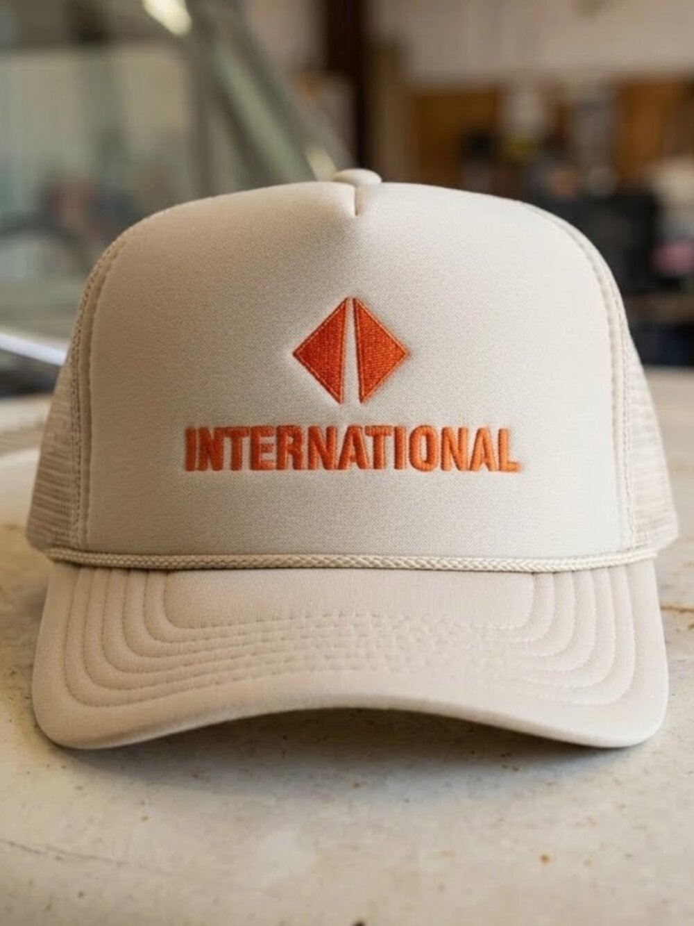 International Trucks Embroidered Tan Foam Rope Snapback Hat OTTO Big Rig Driver